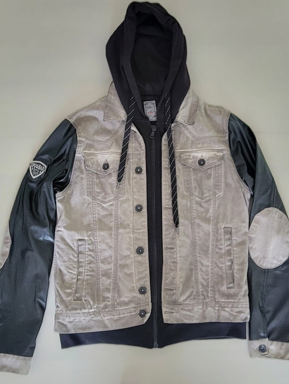 Cipo & Baxx hybrid denim Men's Hooded Jacket Gray Black Sz L $139 Vintage